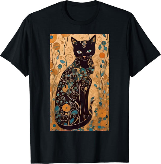Cottagecore Aesthetic Cat Drawing Art Cats Lover Gifts Women T-Shirt - T-Shirt | Black