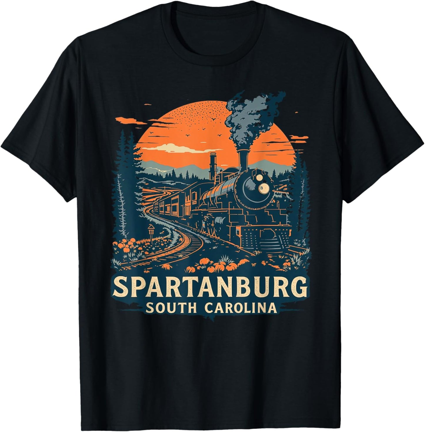 Vintage Spartanburg South Carolina Sunset Nature Cityscape T-Shirt - T-Shirt | Black