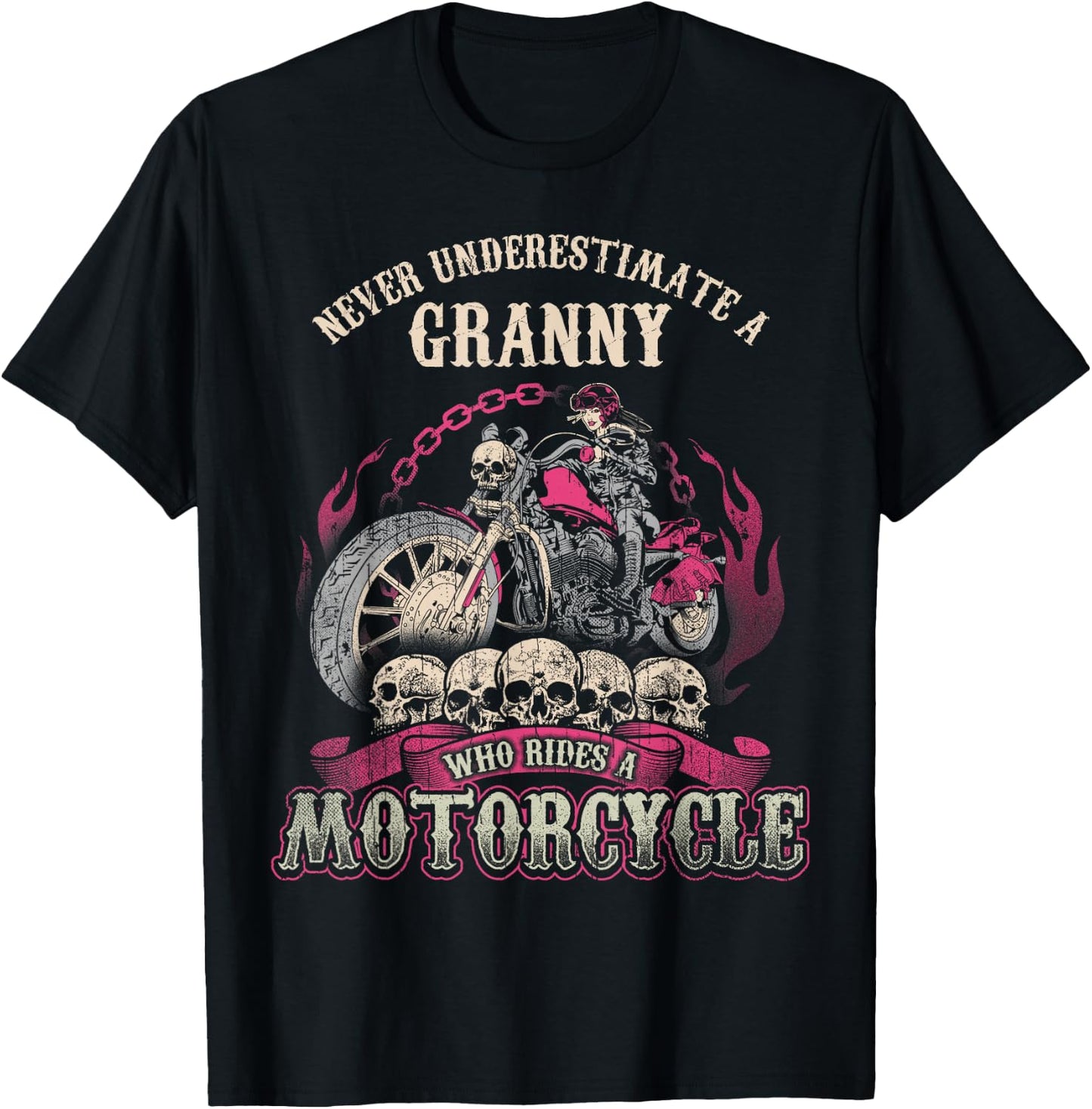 Granny Biker Chick Gift Never Underestimate Motorcycle T-Shirt - T-Shirt | Black
