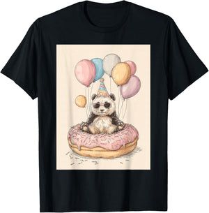 Funny Birthday Party Panda Teen Boys Girls T-Shirt - T-Shirt | Black