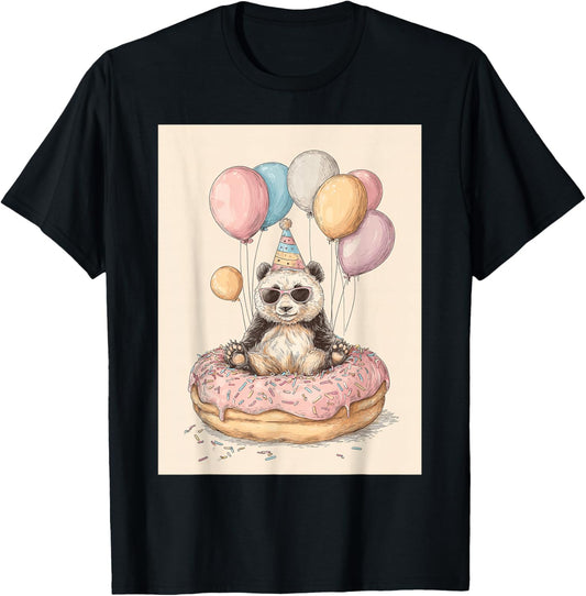 Funny Birthday Party Panda Teen Boys Girls T-Shirt - T-Shirt | Black