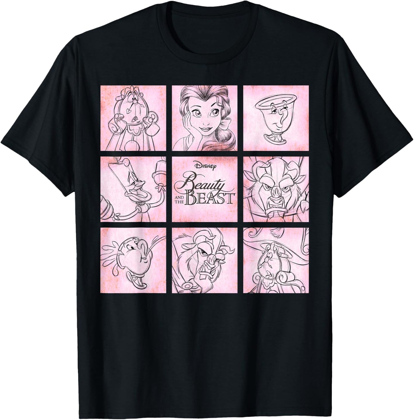 Disney Beauty and the Beast Panel Sketch Graphic T-Shirt - T-Shirt | Black