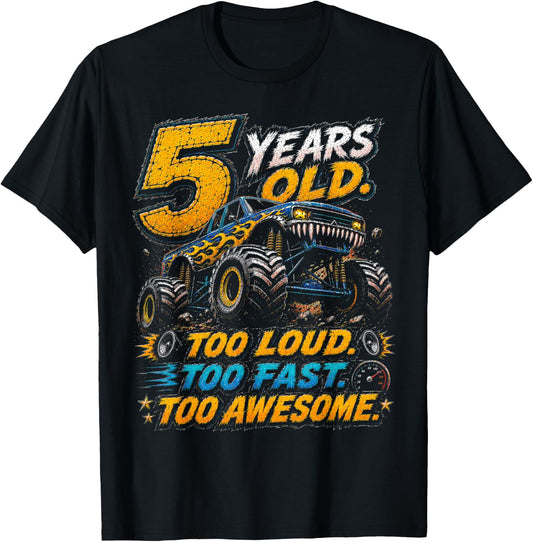 Monster Truck 5th Birthday Shirt 5 Year Old 5th Birthday Boy T-Shirt - T-Shirt | Black