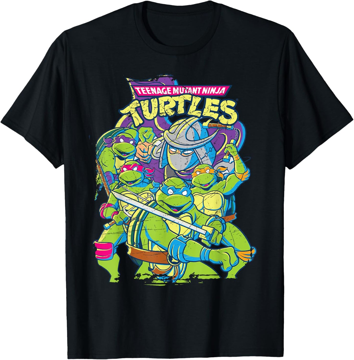 Teenage Mutant Ninja Turtles Fight with Shredder T-Shirt - T-Shirt | Black