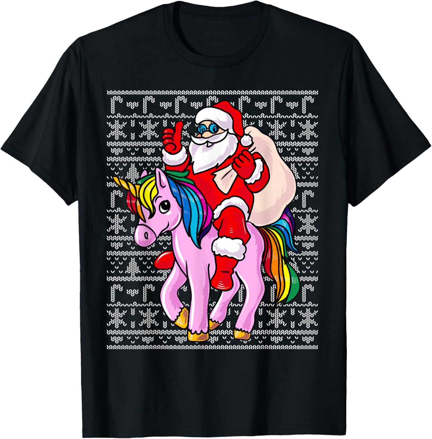 Santa Claus Pink Unicorn Girls Ugly Christmas Kids T-Shirt - T-Shirt | Black