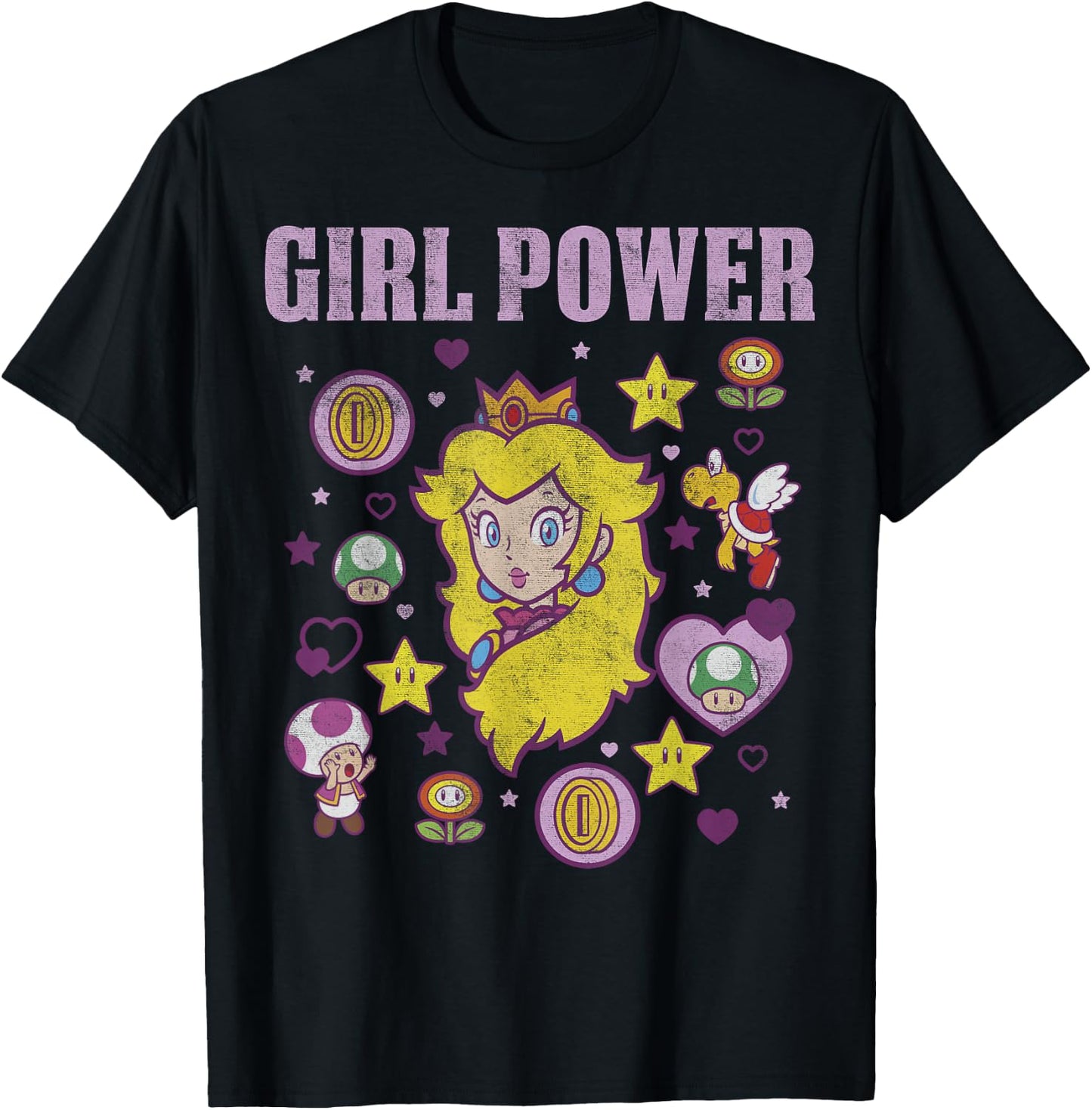 Nintendo Super Mario Peach Girl Power Icons Graphic T-Shirt - T-Shirt | Black