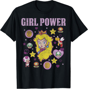 Nintendo Super Mario Peach Girl Power Icons Graphic T-Shirt - T-Shirt | Black