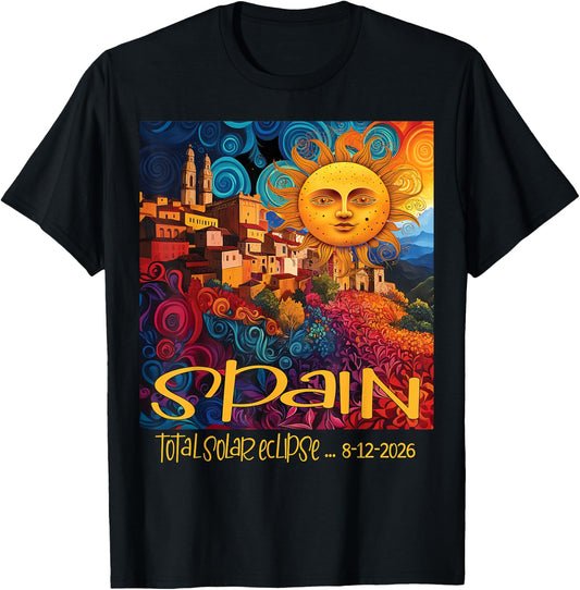 2026 Total Solar Eclipse Spain Cosmic Memorabilia T-Shirt - T-Shirt | Black