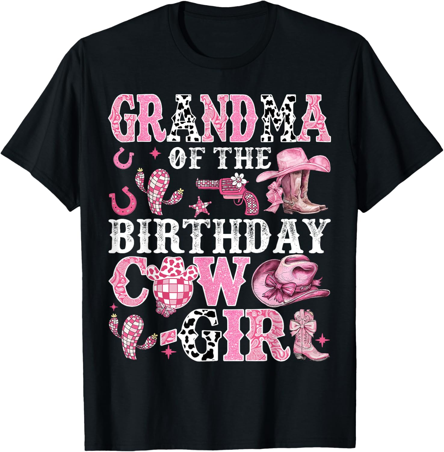 Grandma Of The Birthday Cow-Girl Rodeo Cow Girl Birthday T-Shirt - T-Shirt | Black