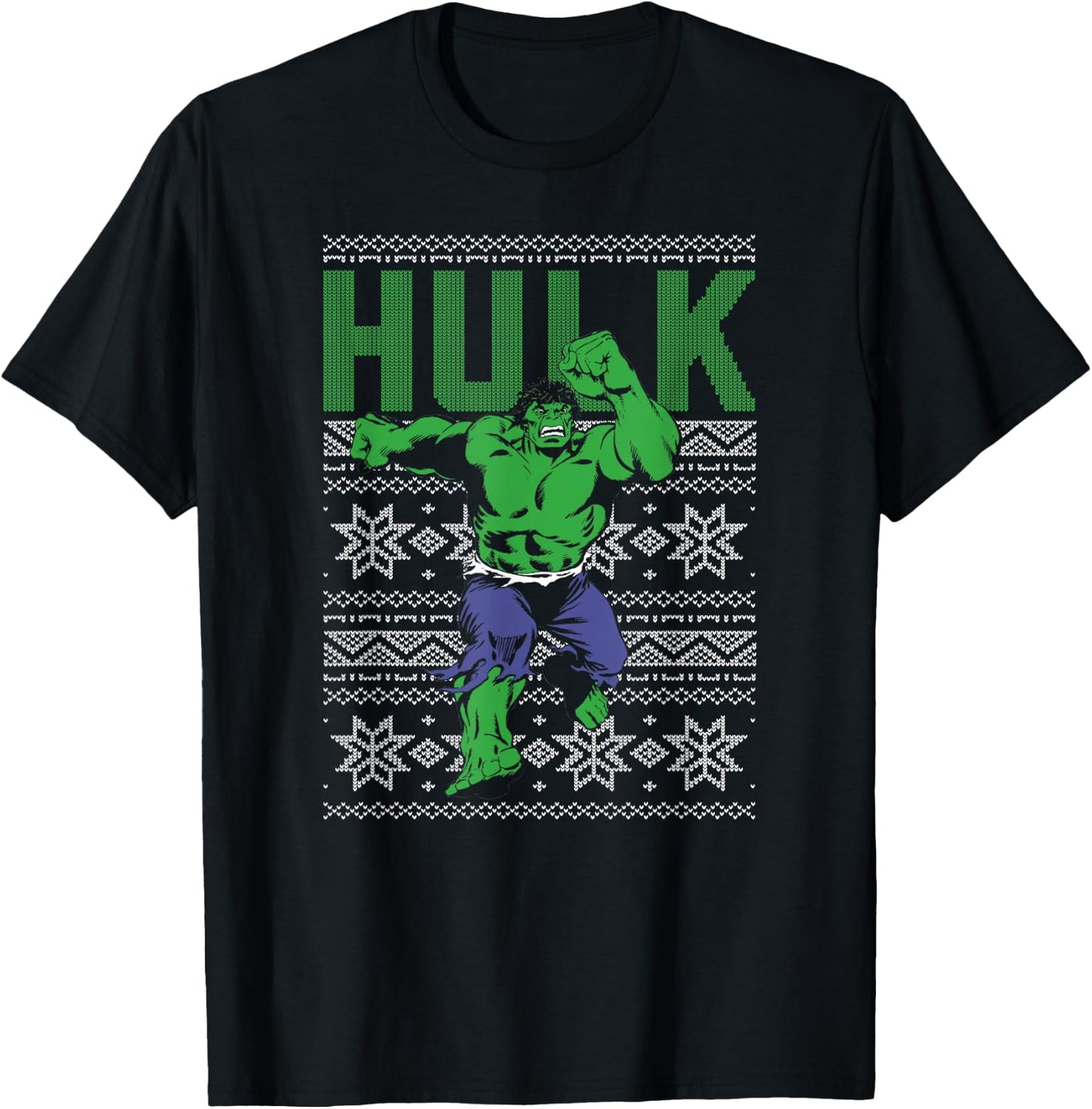 Marvel Hulk Retro Ugly Christmas Sweater Graphic T-Shirt - T-Shirt | Black