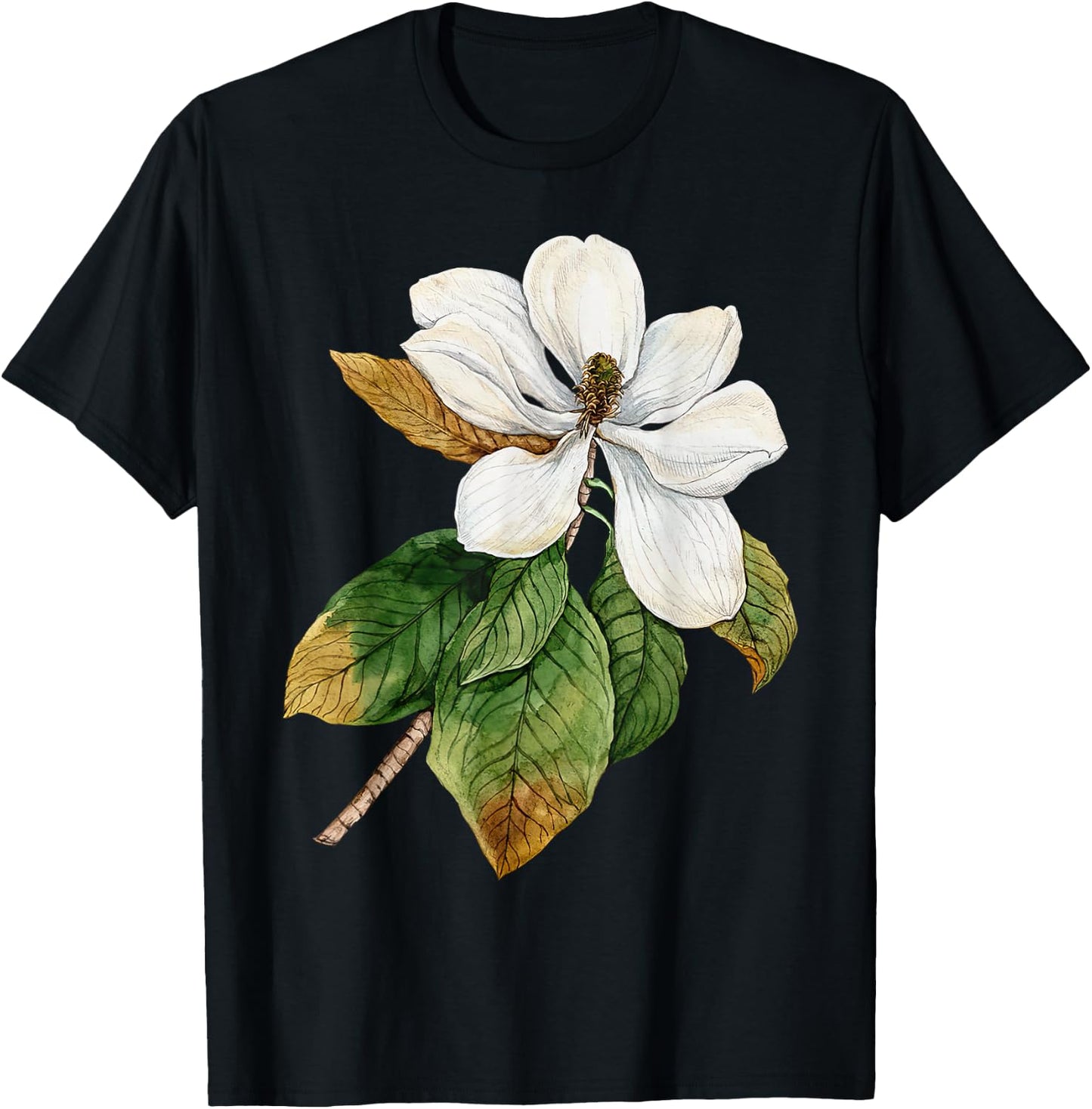 Vintage Magnolia Flower Botanical Illustration Plant Lover T-Shirt - T-Shirt | Black