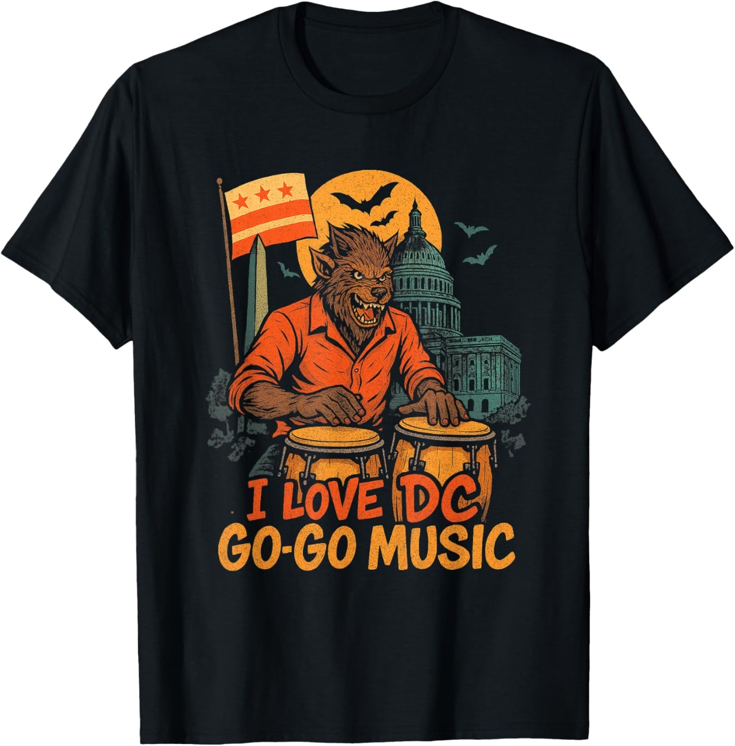 Werewolf Washington DC Go-Go Drummer Halloween T-Shirt - T-Shirt | Black
