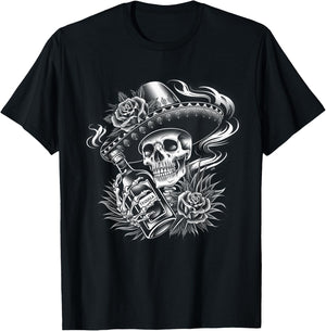 Mexico Vintage Skeleton Tequila Dia De Los Muertos Mexican T-Shirt - T-Shirt | Black
