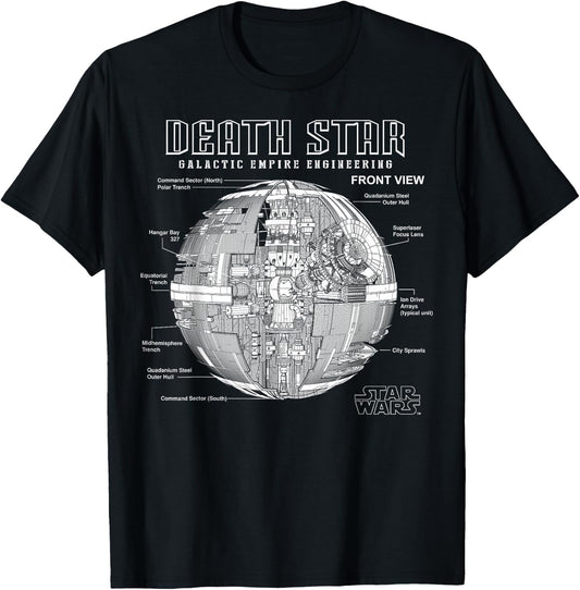 Star Wars Death Star Galactic Empire Engineering Diagram T-Shirt - T-Shirt | Black