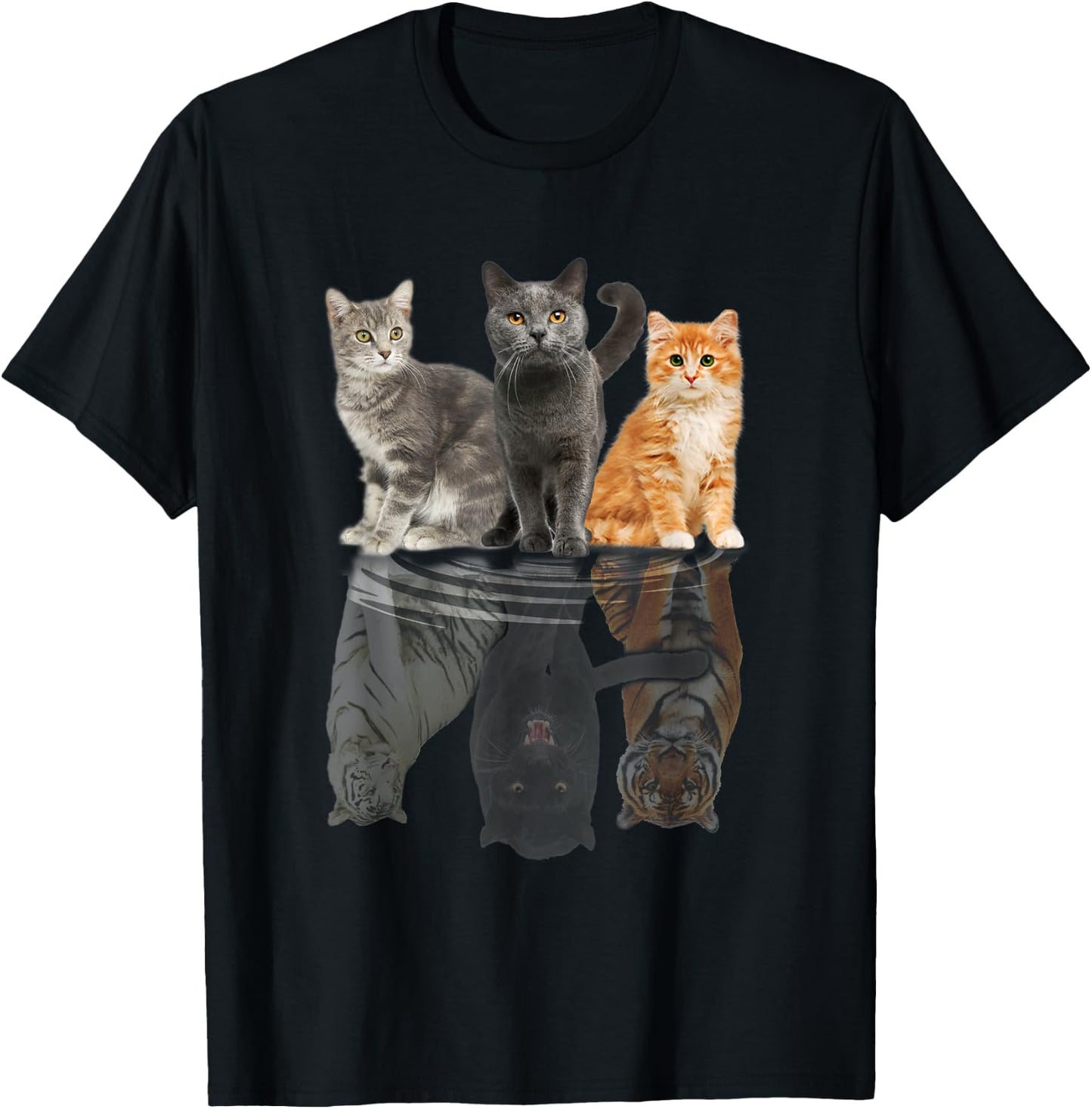 Cats Reflection Mirror Puma Cheetah Tiger Funny Cat Lover Men Women Kids T-Shirt - T-Shirt | Black