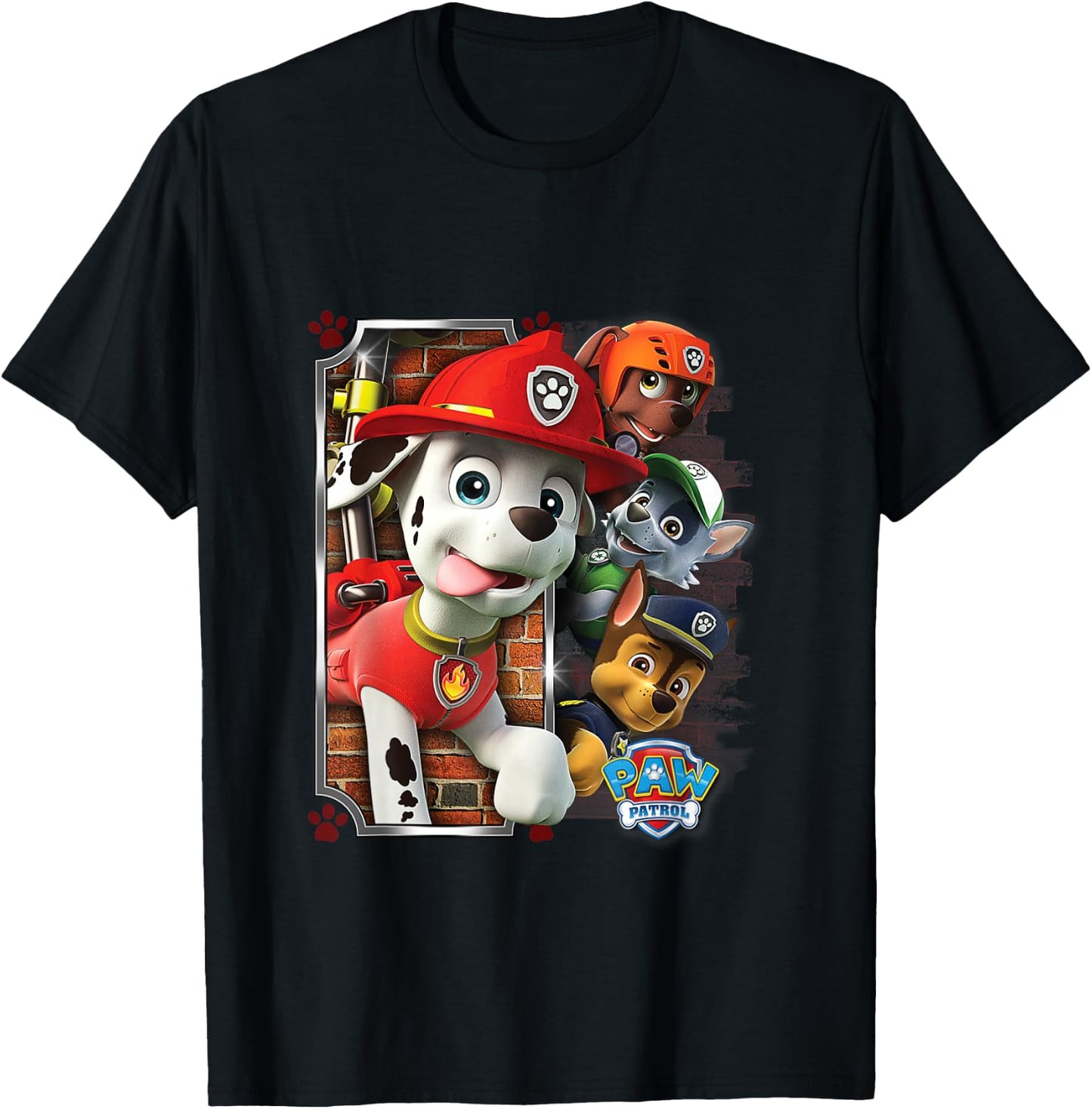 PAW Patrol Firedog Marshall with Group T-Shirt - T-Shirt | Black