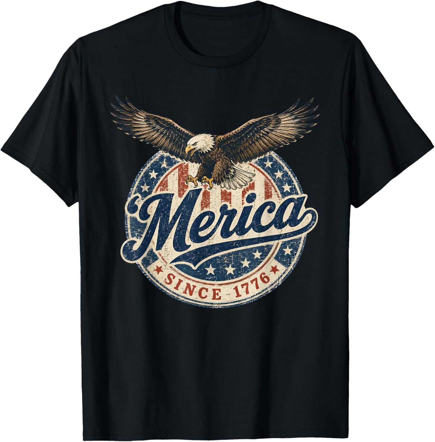 Merica Since 1776 Patriotic Eagle Vintage Retro USA Pride T-Shirt - T-Shirt | Black