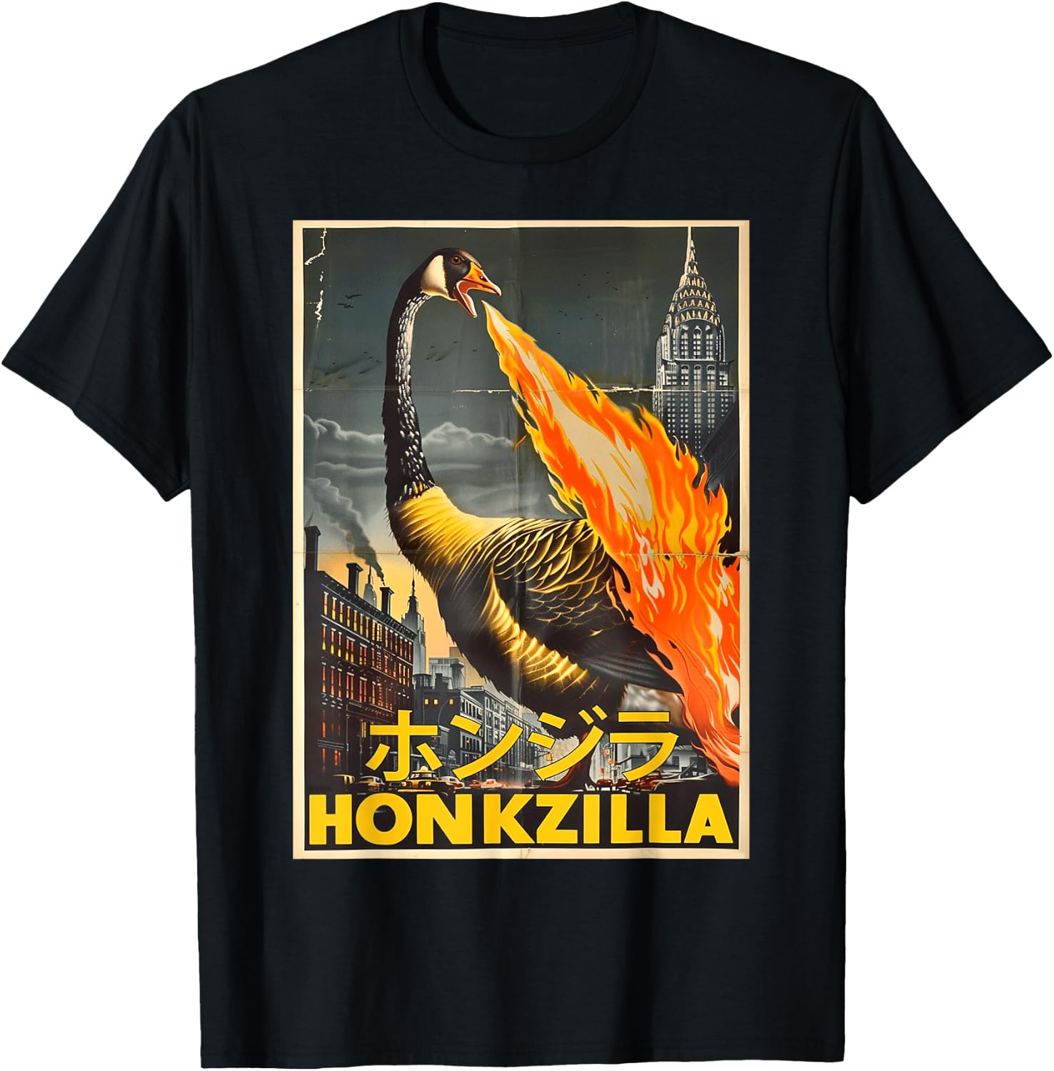 Wave Honkzilla Goose Retro Japanese T-Shirt - T-Shirt | Black