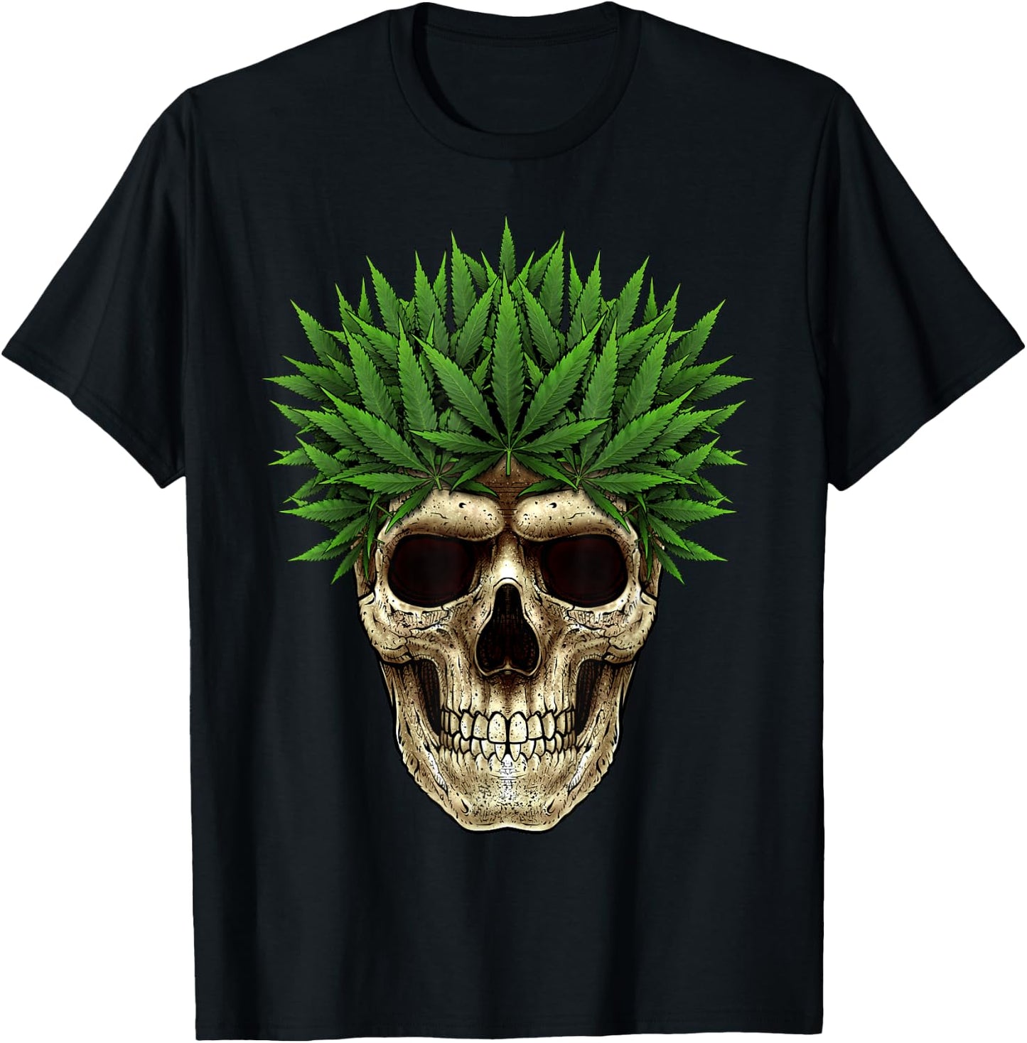 Marijuana Skull Smoke Weed Cannabis 420 Pot Leaf Sugar Skull T-Shirt - T-Shirt | Black