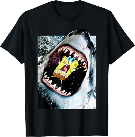 Spongebob SquarePants Shark Attack T-Shirt - T-Shirt | Black