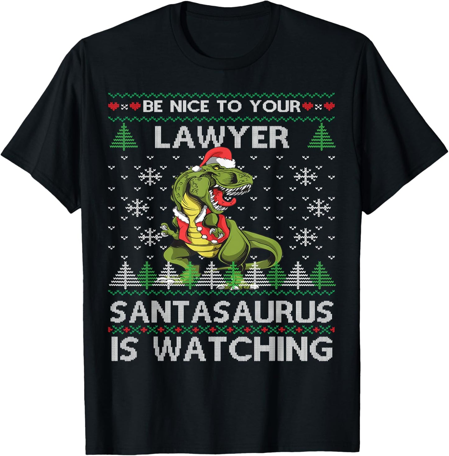 Lawyer Ugly Christmas Santa Dinosaur T-Shirt - T-Shirt | Black
