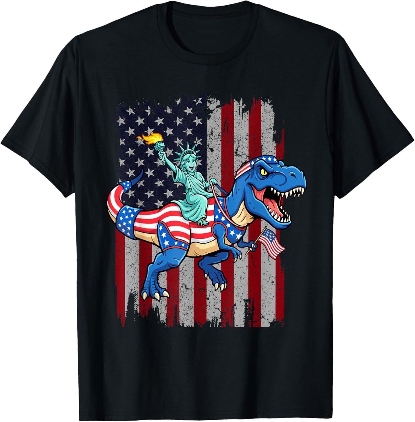Dinosaur Statue of Liberty 4th of July American Flag Boys T-Shirt - T-Shirt | Black