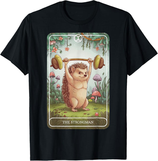 Tarot Card Hedgehog Strongman Lifting Workout Gym Fitness T-Shirt - T-Shirt | Black