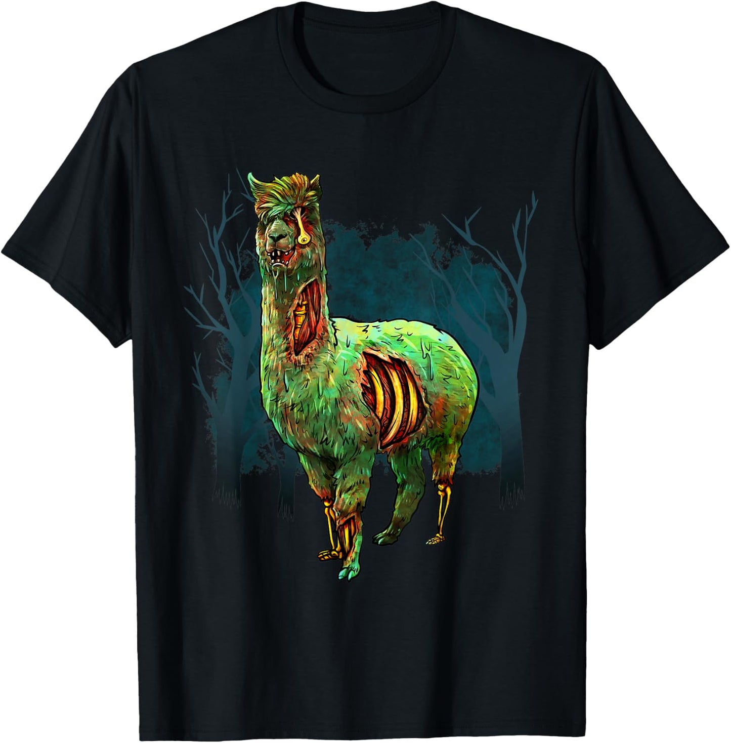 Halloween Llama Zombie Scary Spooky Drawing Graphic Gift T-Shirt - T-Shirt | Black
