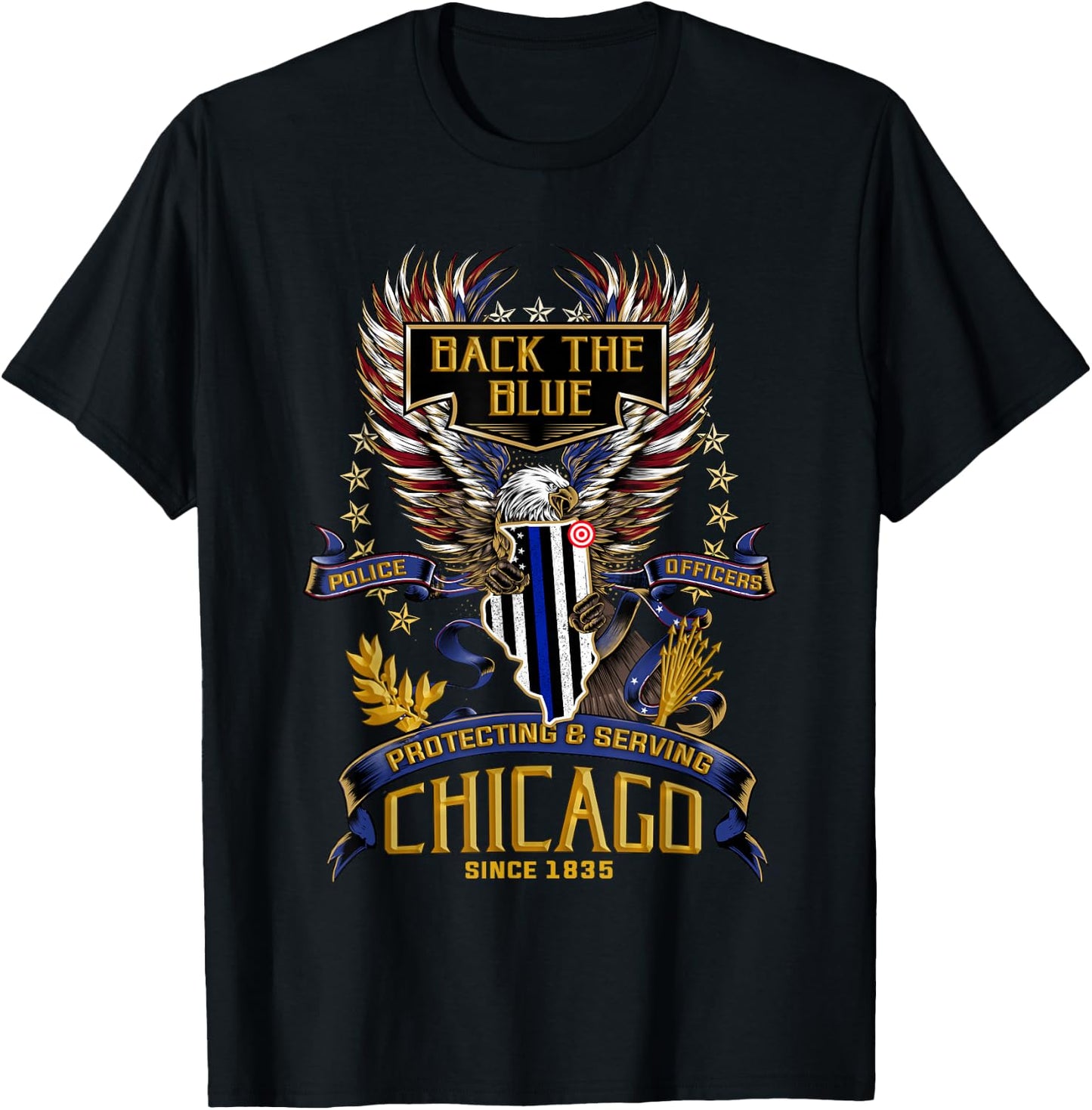 Police Support Back The Blue Chicago T-Shirt - T-Shirt | Black