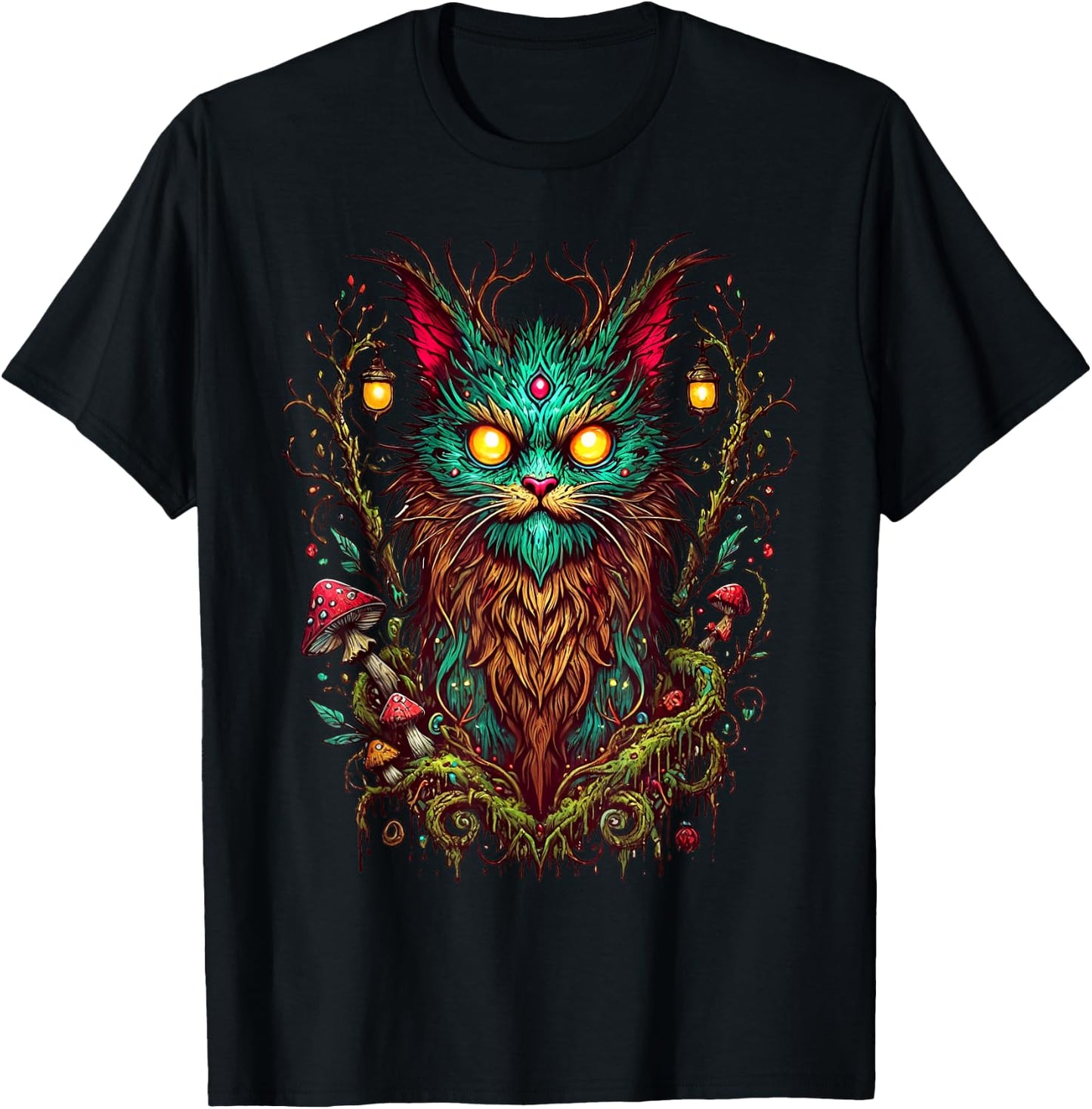 Magic Yule Cat Forest Spirit Mystic Feline Fantasy Witchcore Women Girls Kids T-Shirt - T-Shirt | Black