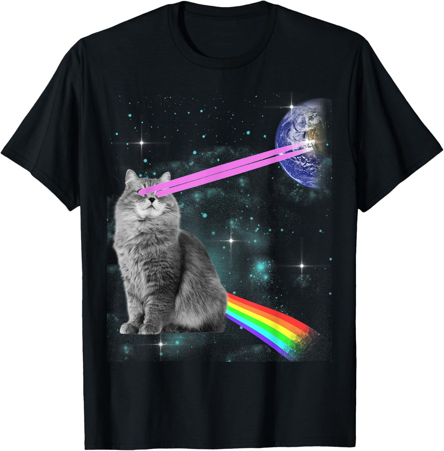 Laser Eyes Space Cat Women Kids T-Shirt - T-Shirt | Black