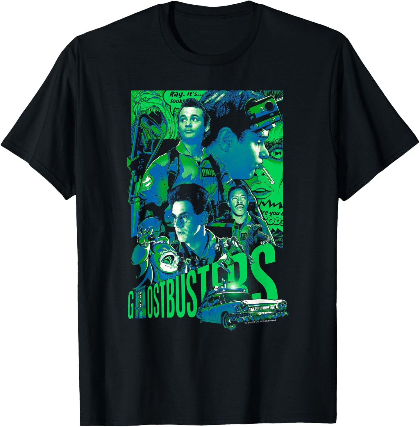 Ghostbusters Joshua Budich Illustrated Poster Retro Movie T-Shirt - T-Shirt | Black