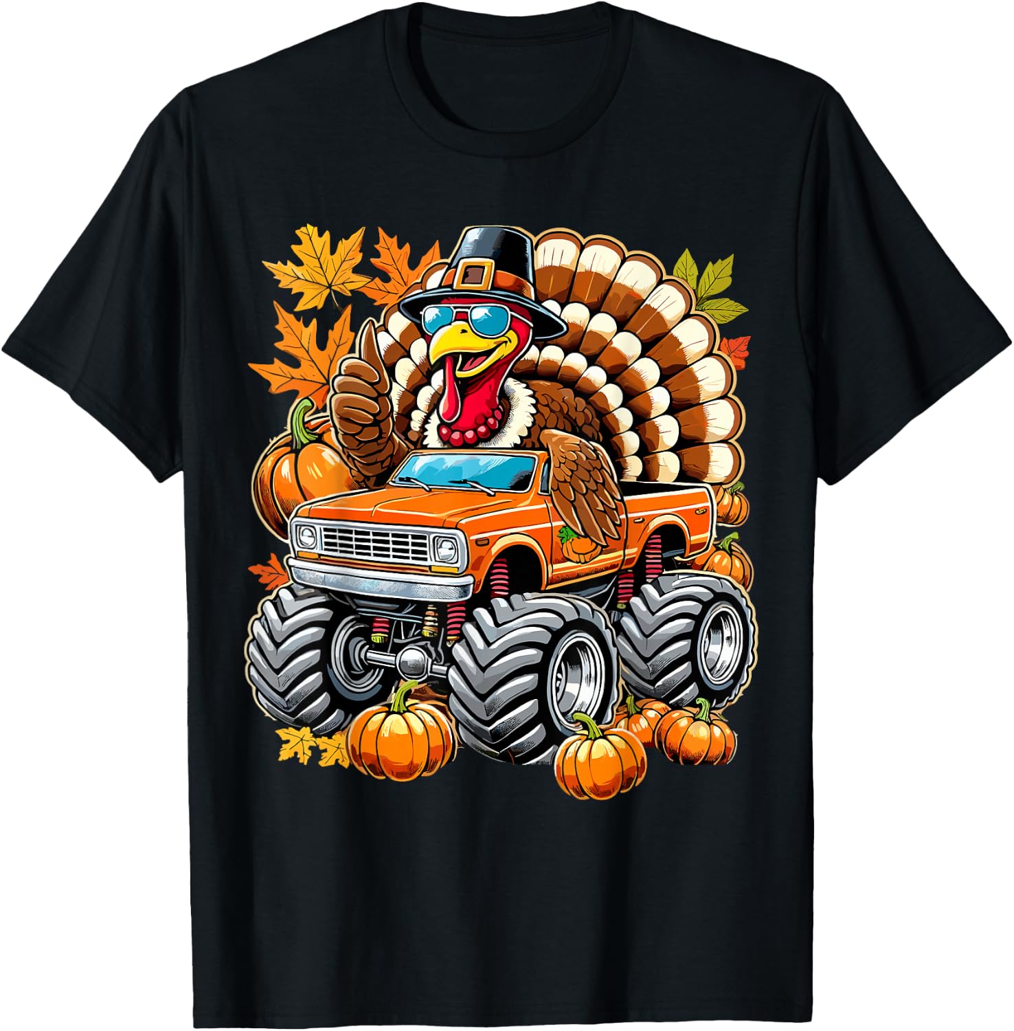 Thanksgiving Turkey Riding Monster Truck T-Shirt - T-Shirt | Black