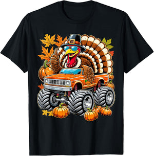 Thanksgiving Turkey Riding Monster Truck T-Shirt - T-Shirt | Black
