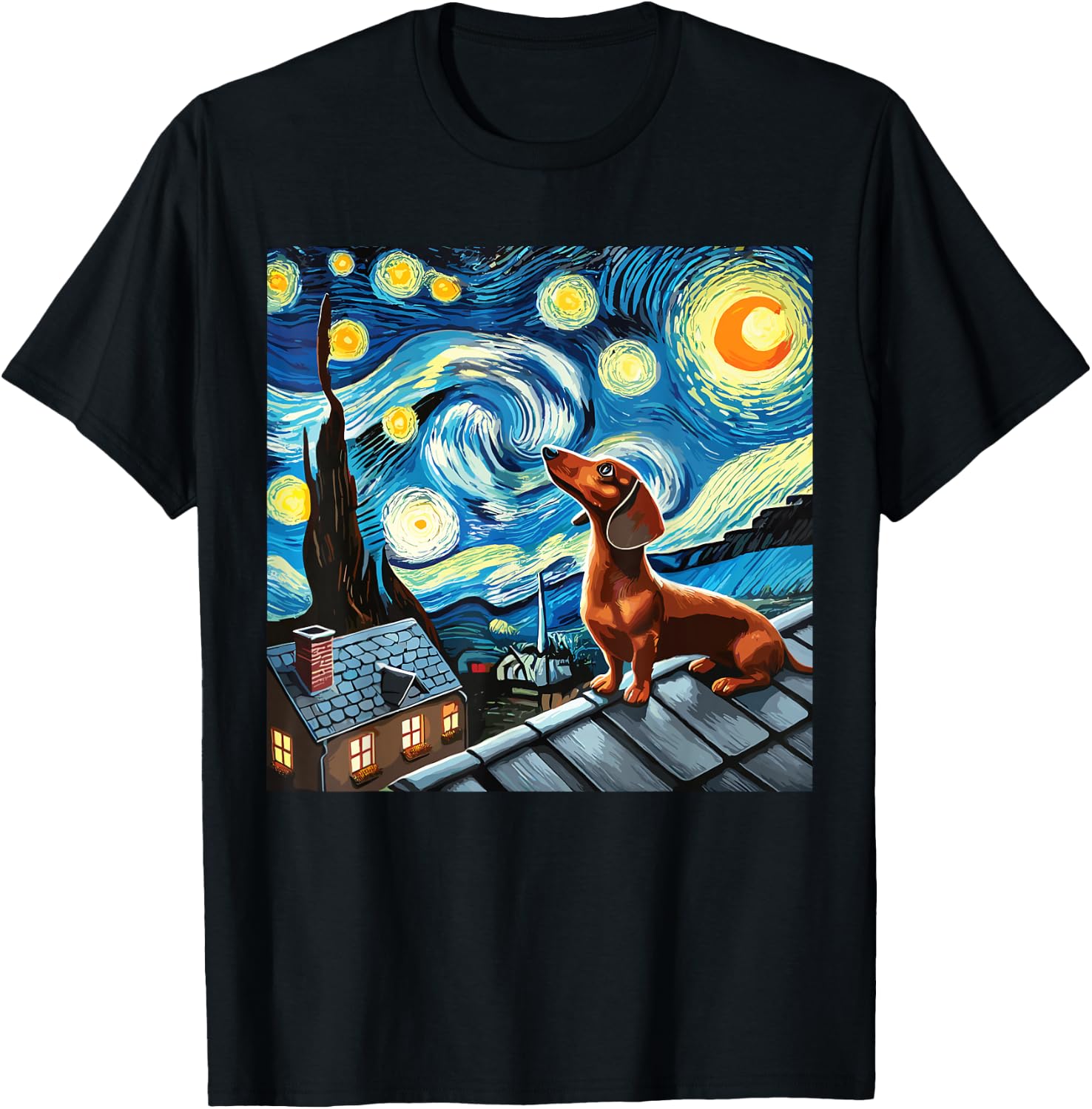 Dachshund Starry Night Sky Dachshund T-Shirt - T-Shirt | Black