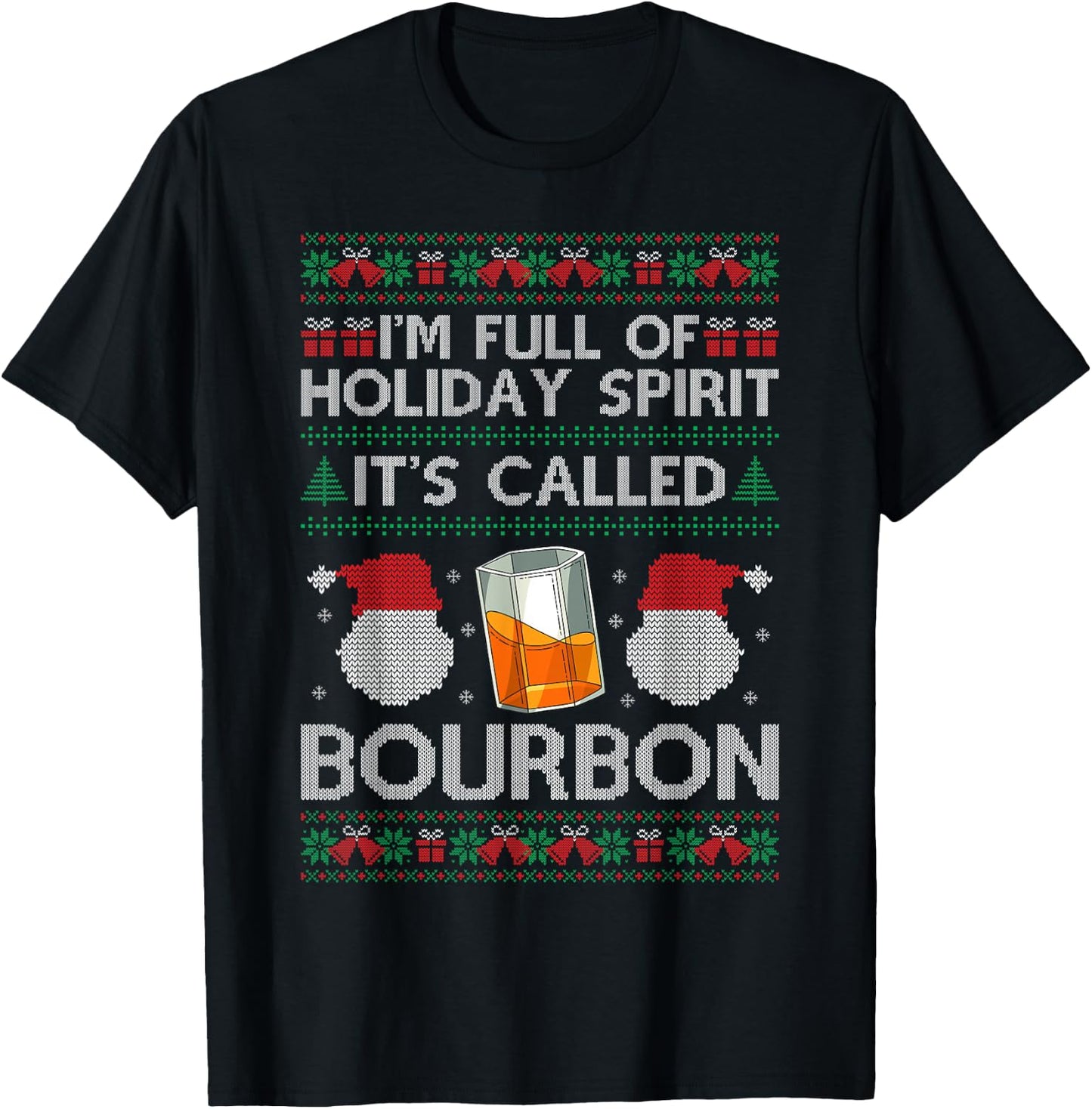 Ugly Christmas Drinking Funny Bourbon Holiday Party T-Shirt - T-Shirt | Black