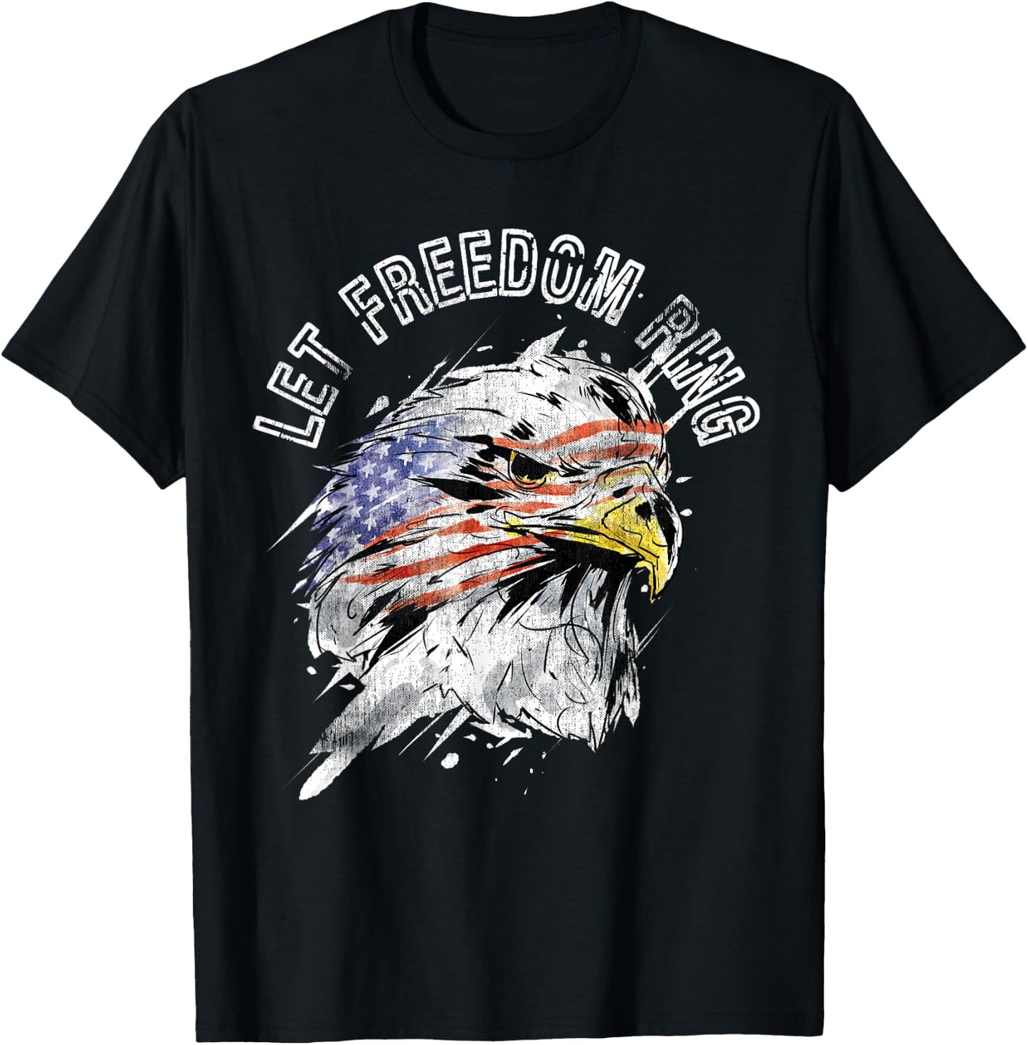 Patriotic American Bald Eagle US Flag Let Freedom Ring Quote T-Shirt - T-Shirt | Black