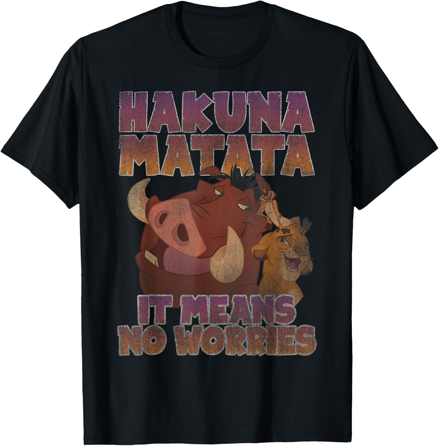 Disney The Lion King Hakuna Matata Distressed Group Shot T-Shirt - T-Shirt | Black