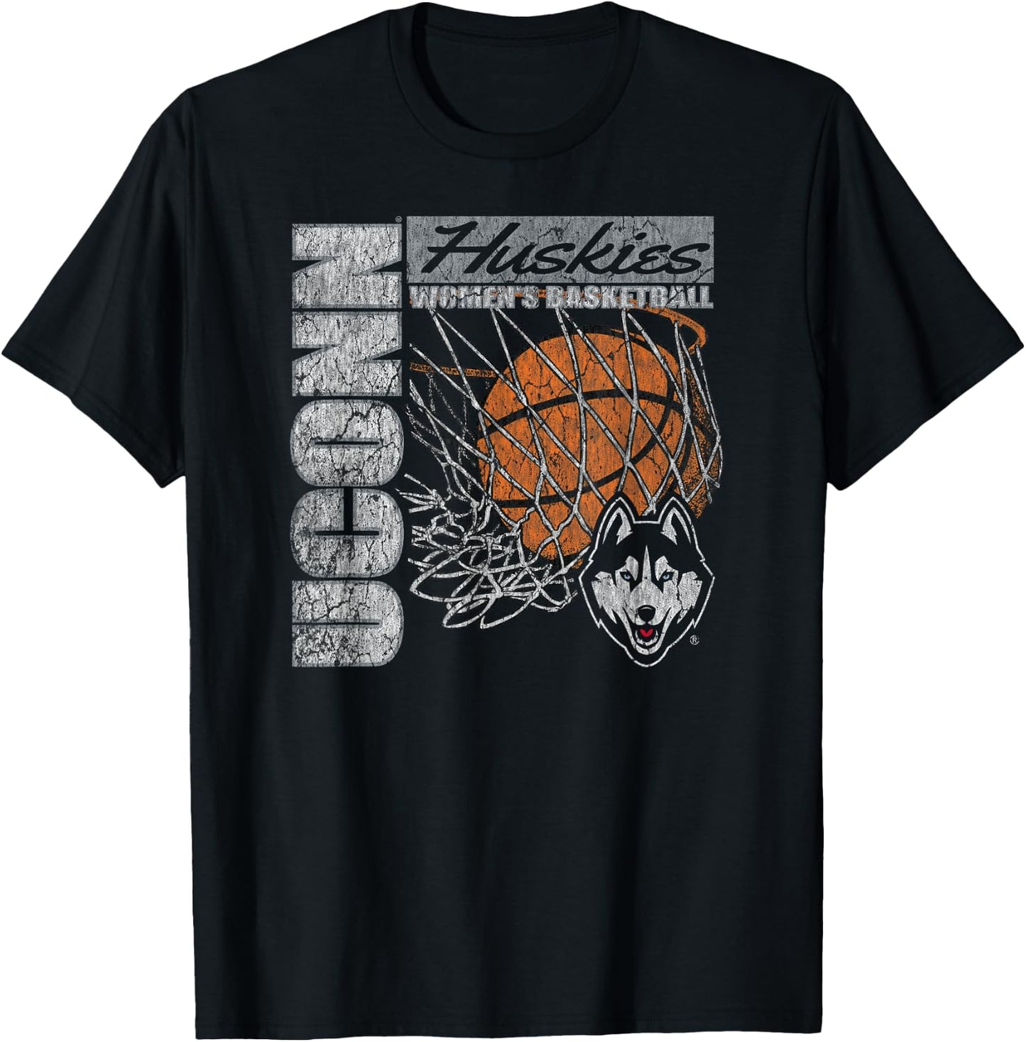 Connecticut Huskies Women's Basketball Vintage 90's Navy T-Shirt - T-Shirt | Black