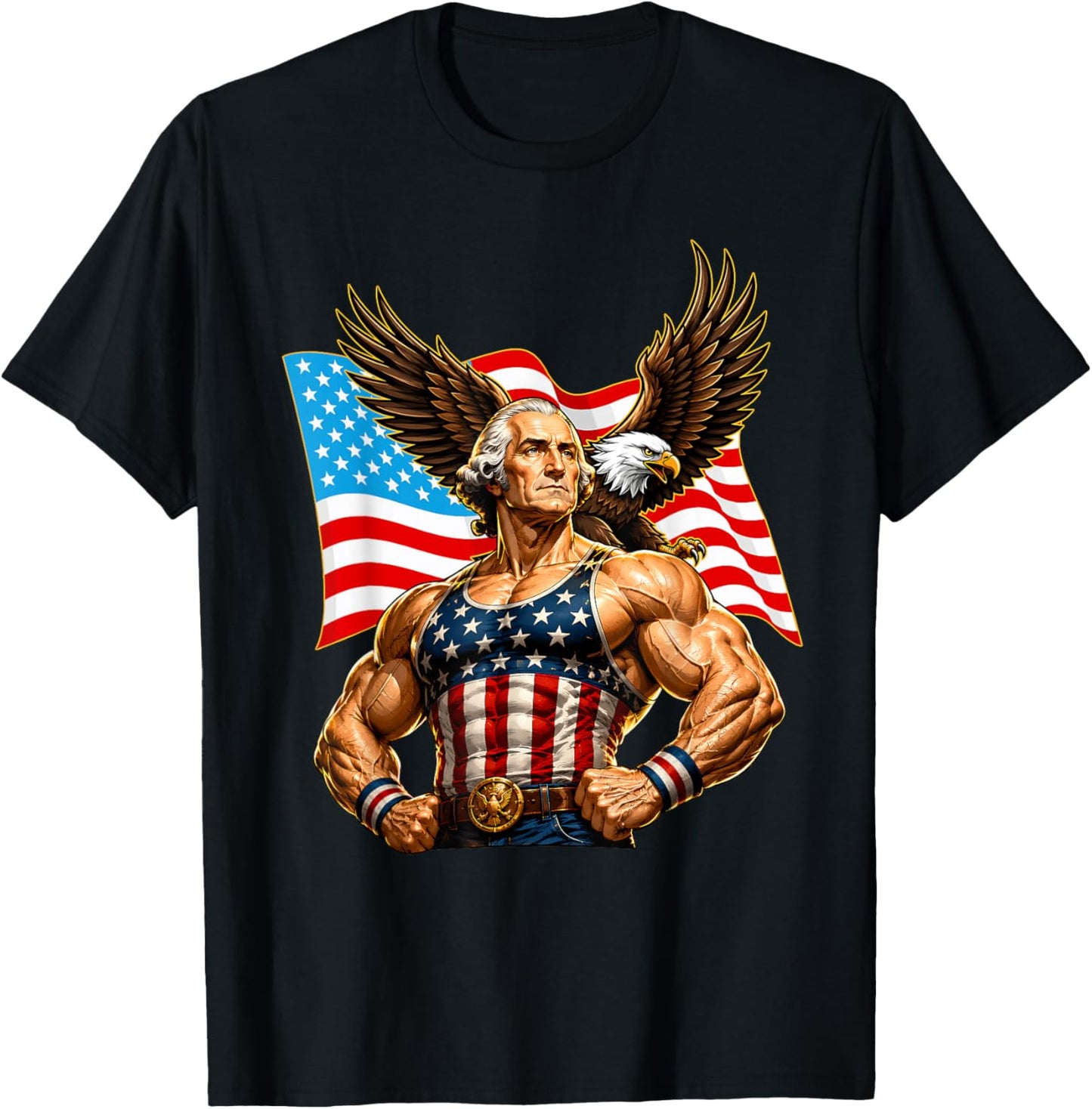 Funny Patriotic George Washington Eagle USA 4th of July Men T-Shirt - T-Shirt | Black