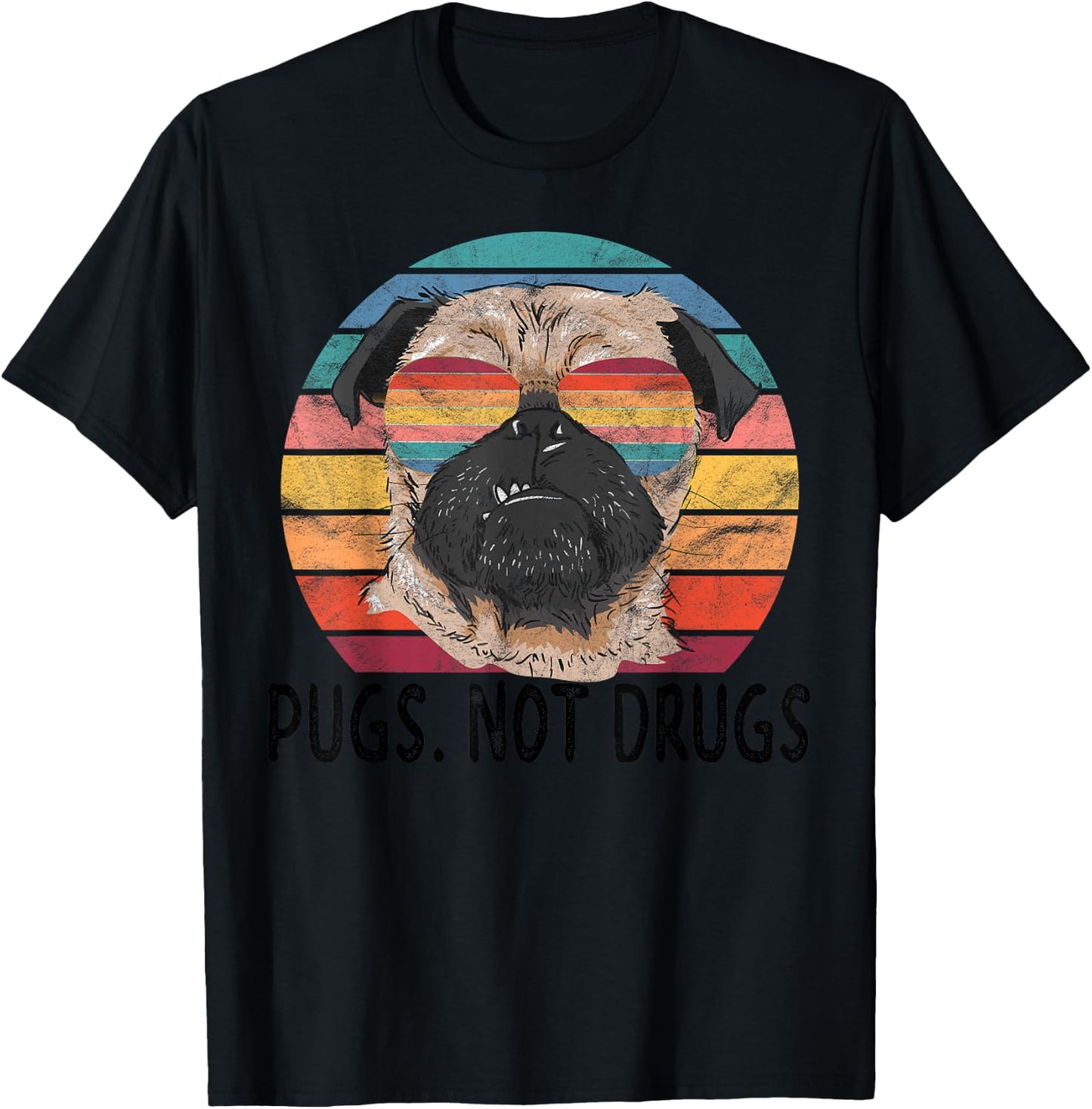 Pugs Not Drugs Funny Pug Lover Retro Vintage T-Shirt - T-Shirt | Black