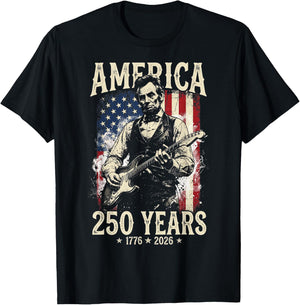 Abraham Lincoln Playing Guitar 4th July 250th Anniversary T-Shirt - T-Shirt | Black