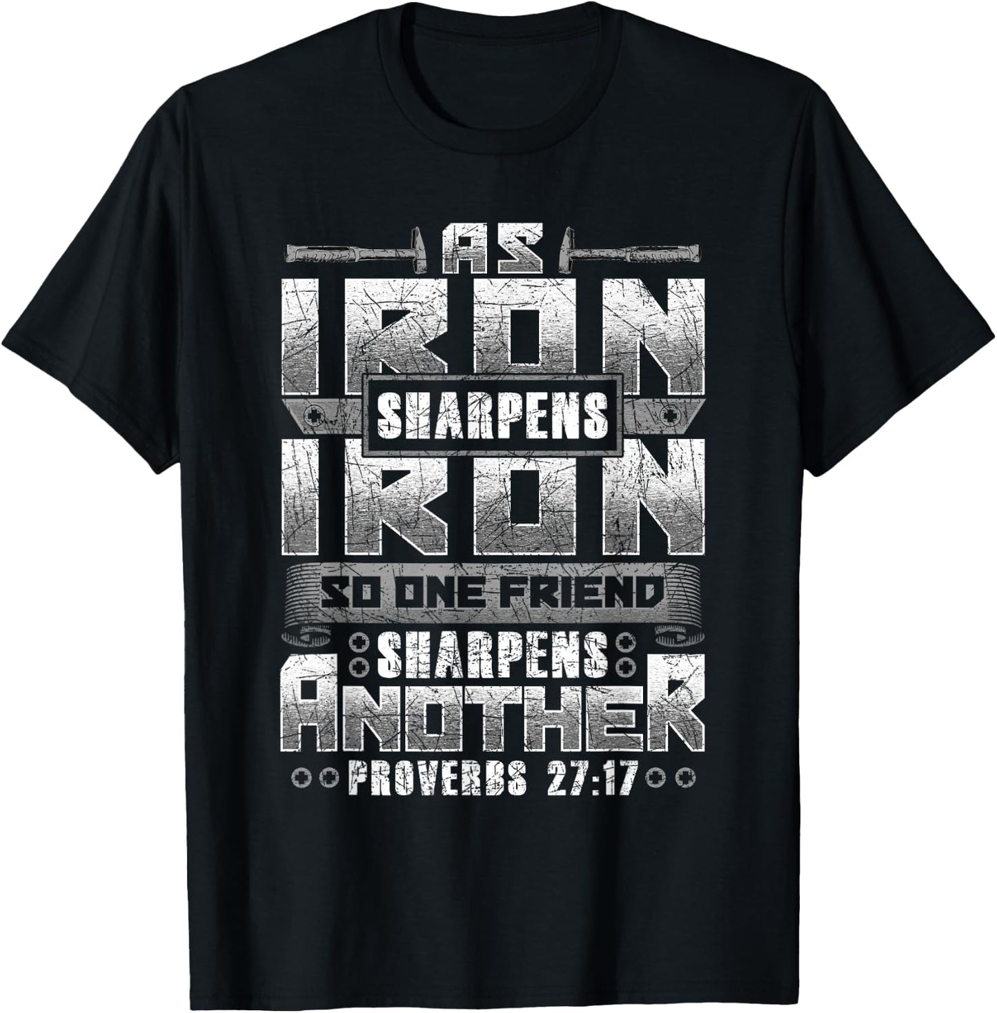 Christian Dad Iron Sharpens Iron Scripture verse bible quote T-Shirt - T-Shirt | Black