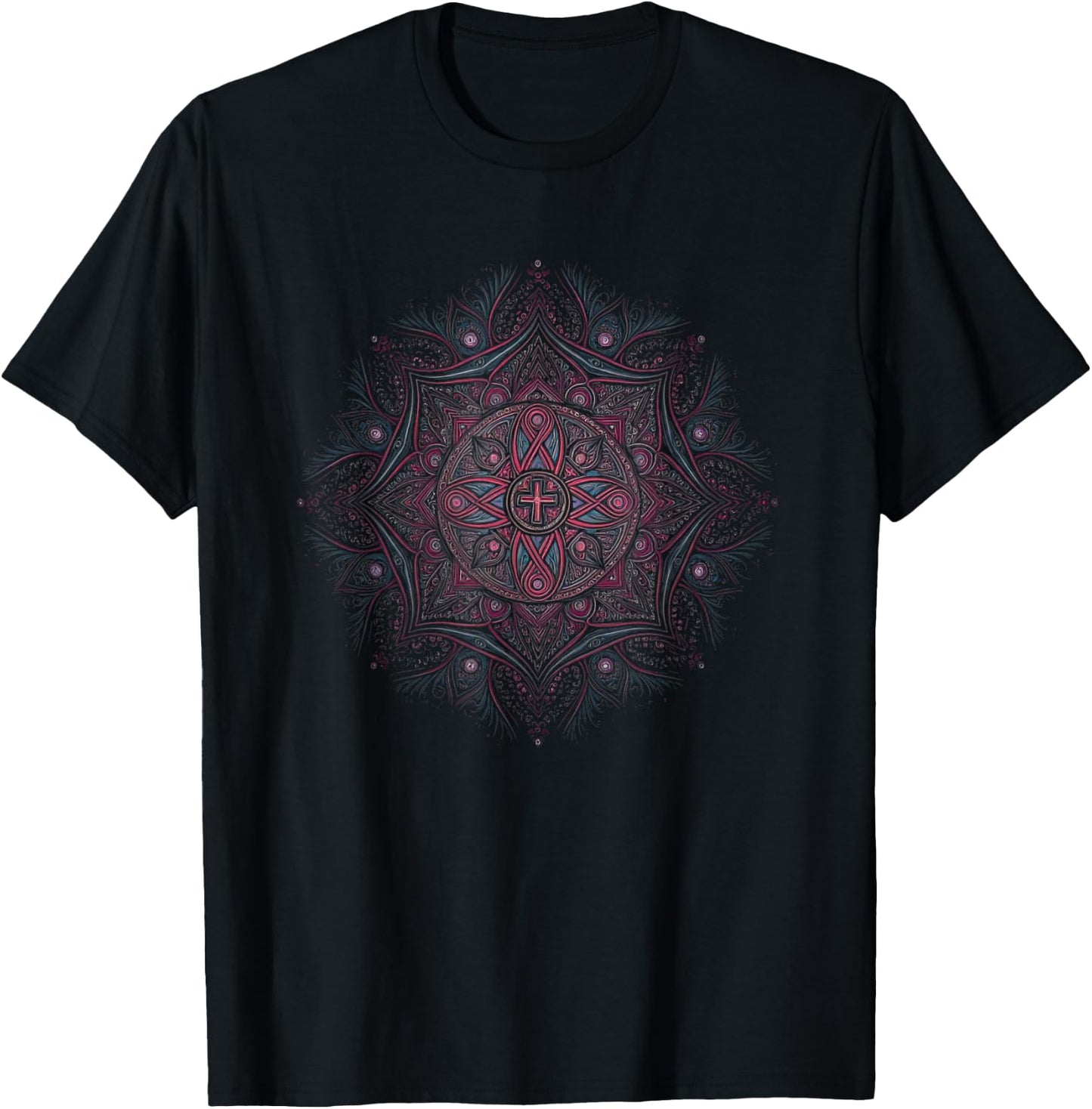 Stunning Mandala With A Cross In Center T-Shirt - T-Shirt | Black