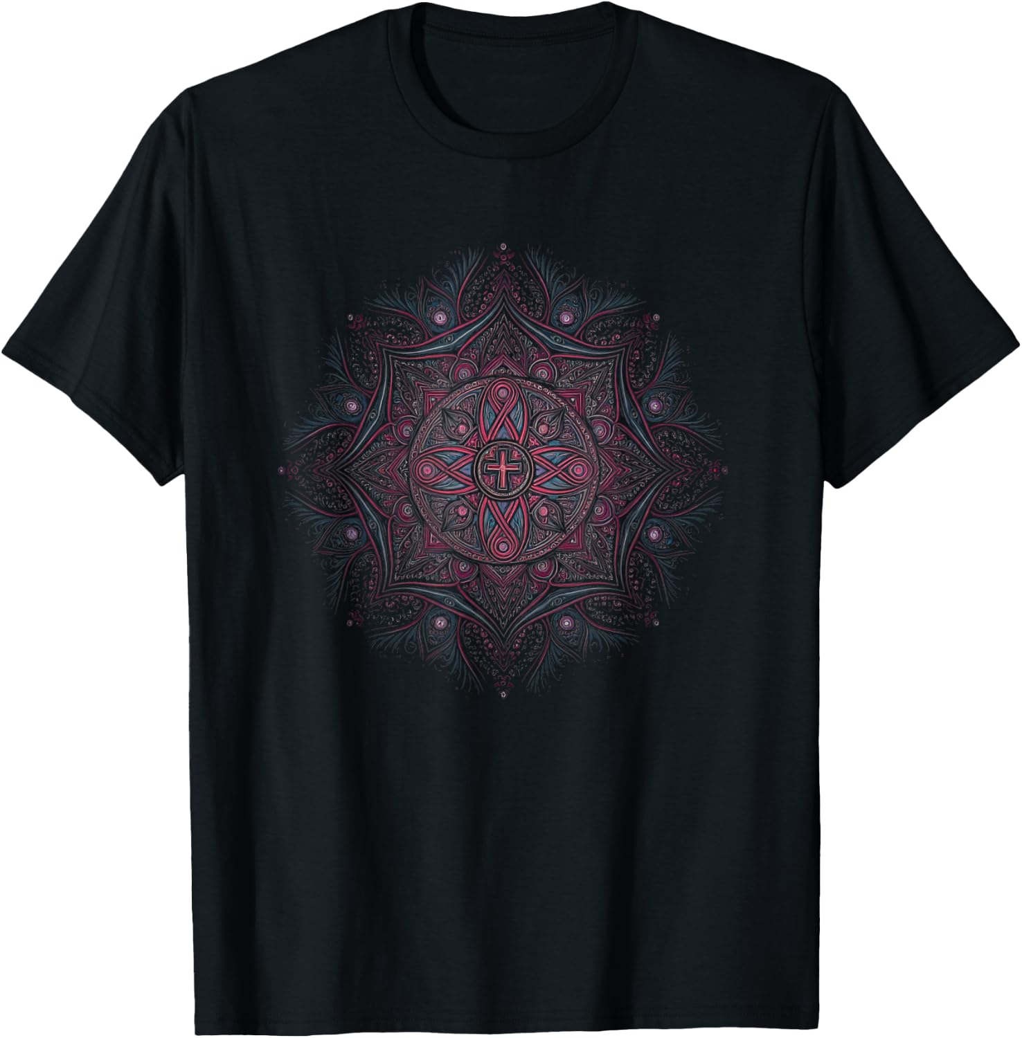 Stunning Mandala With A Cross In Center T-Shirt - T-Shirt | Black