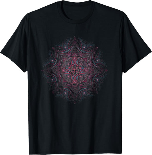 Stunning Mandala With A Cross In Center T-Shirt - T-Shirt | Black