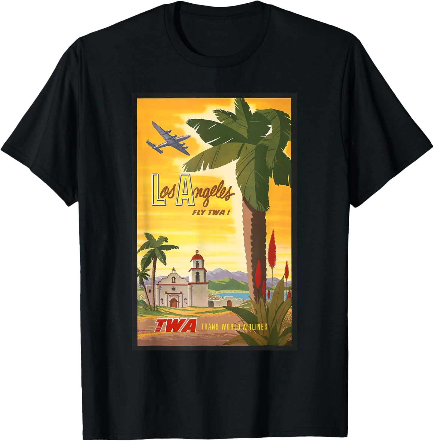 Los Angeles Fly TWA Retro Vintage Poster Design T-Shirt - T-Shirt | Black