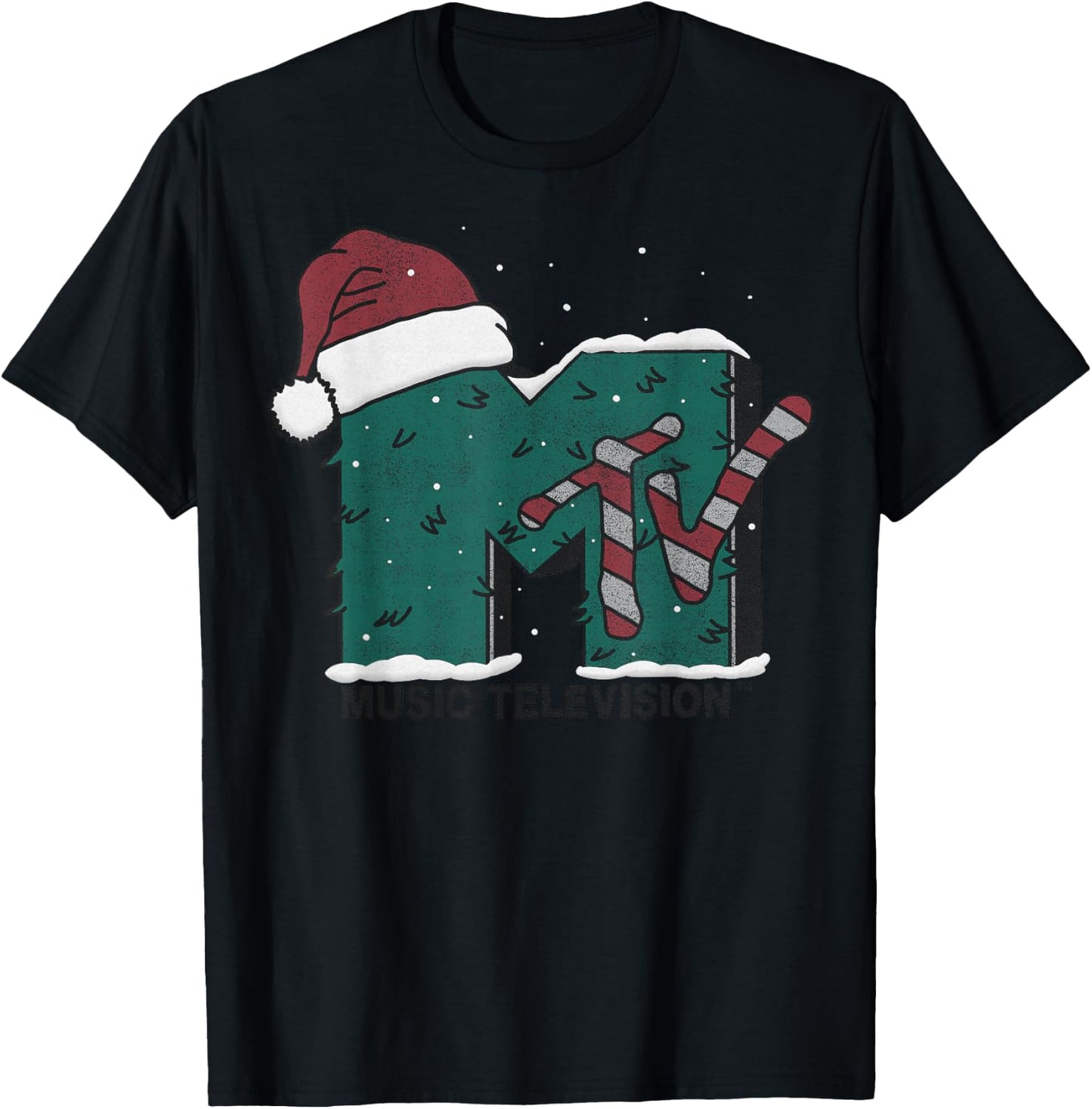 MTV Music Television Candy Cane Christmas T-Shirt - T-Shirt | Black