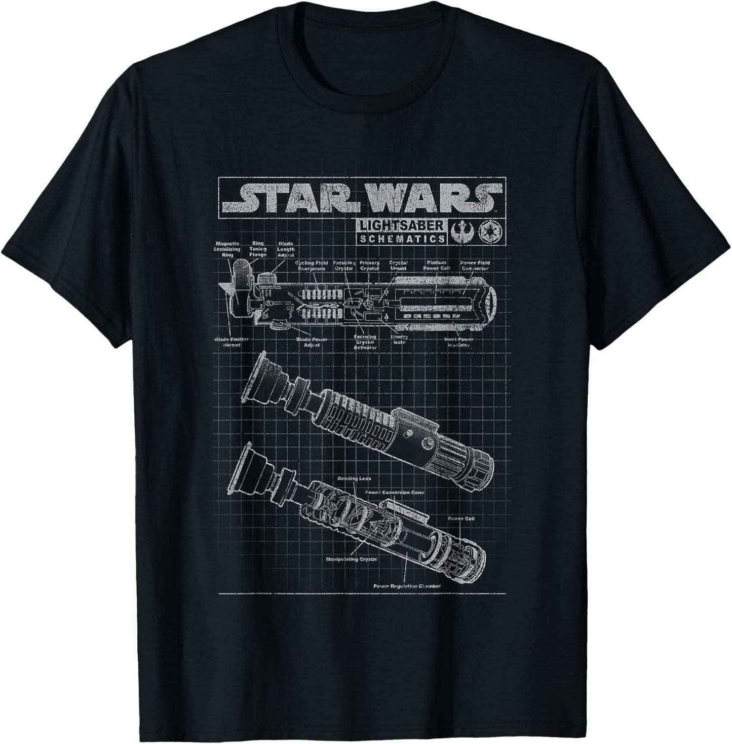Star Wars Lightsaber Schematic Diagram Graphic T-Shirt - T-Shirt | Black