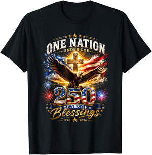 One Nation Under God 250 Years 250th Anniversary USA Men T-Shirt - T-Shirt | Black